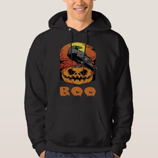 Halloween Crow Raven Moon Pumpkin Costume Boo Hoodie (Voorkant)