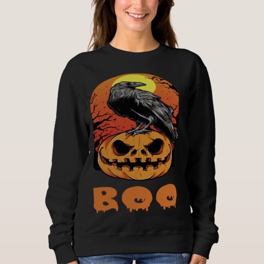 Halloween Crow Raven Moon Pumpkin Costume Boo Trui (Voorkant)