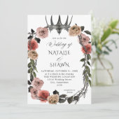 Halloween Crown Pink & Black Floral Wedding Kaart (Staand voorkant)