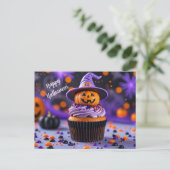 Halloween Cupcake met Jack O Lantern Feestdagenkaart (Staand voorkant)
