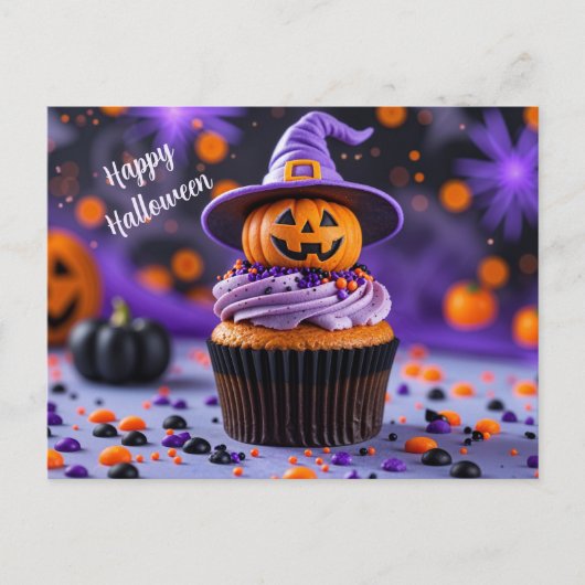 Halloween Cupcake met Jack O Lantern Feestdagenkaart (Voorkant)