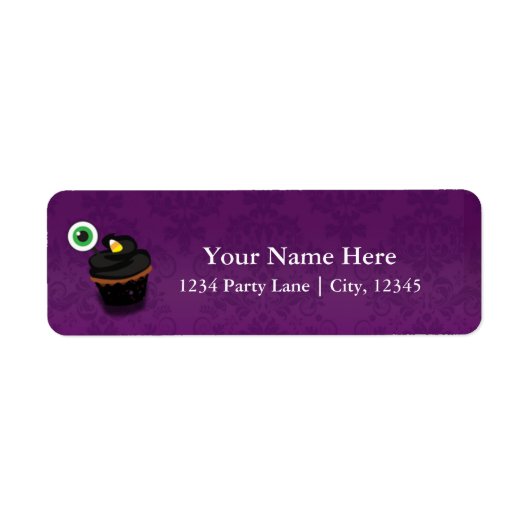 Halloween Cupcake Paarse Damast Adreslabels Etiket (Voorkant)