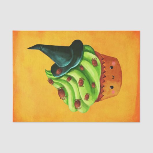 Halloween Cupcake vol kleine spinnen Tissuepapier (Voorkant)