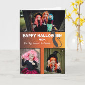 Halloween Custom 3 Photo Name Black Cat Kaart (Gele Bloem)
