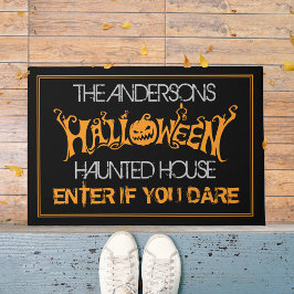Halloween Custom Black Oranje Haunted House Spooky Deurmat