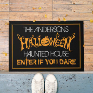 Halloween Custom Black Oranje Haunted House Spooky Deurmat
