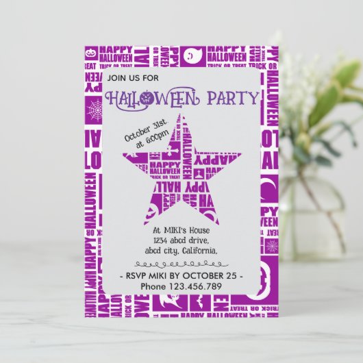 Halloween Custom Cool Whimsical Typography Paarse Kaart (Staand voorkant)
