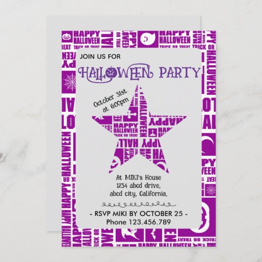 Halloween Custom Cool Whimsical Typography Paarse Kaart (Voorkant / Achterkant)