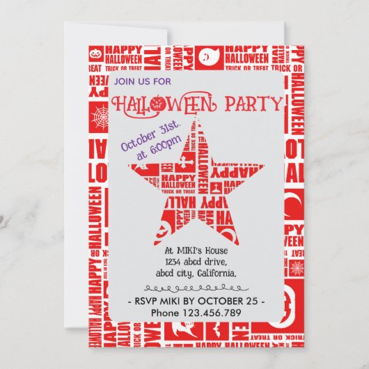 Halloween Custom Cool Whimsical Typography Rood Kaart (Voorkant)