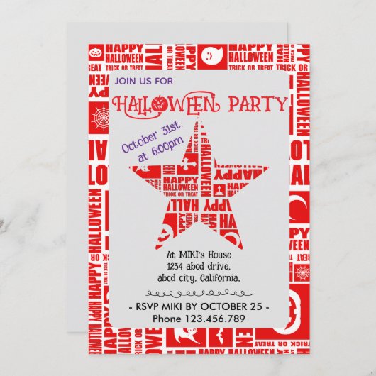 Halloween Custom Cool Whimsical Typography Rood Kaart (Voorkant / Achterkant)