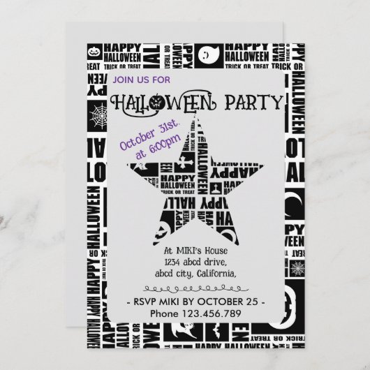 Halloween Custom Cool Whimsical Typography Zwart Kaart (Voorkant / Achterkant)