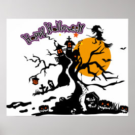 Halloween Custom Cool Whimsical Witch Silhouette Poster