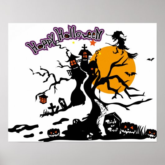 Halloween Custom Cool Whimsical Witch Silhouette Poster