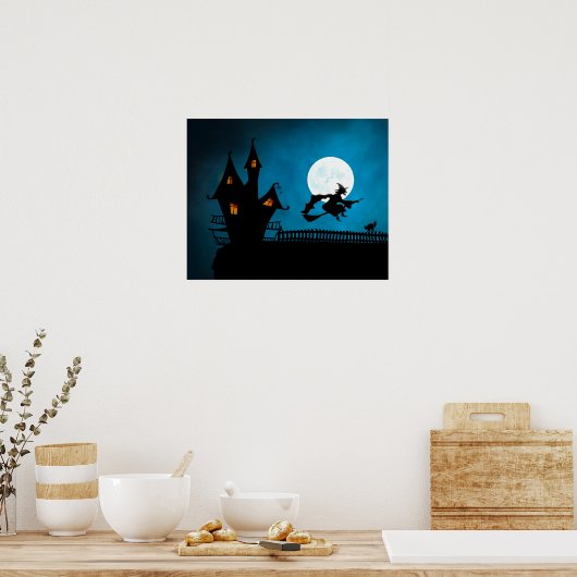 Halloween Custom Cool Whimsical Witch Silhouette Poster (Keuken)