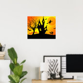 Halloween Custom Cool Whimsical Witch Sinaasappel Poster (Thuiskantoor)