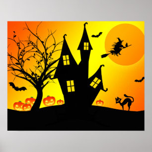 Halloween Custom Cool Whimsical Witch Sinaasappel Poster