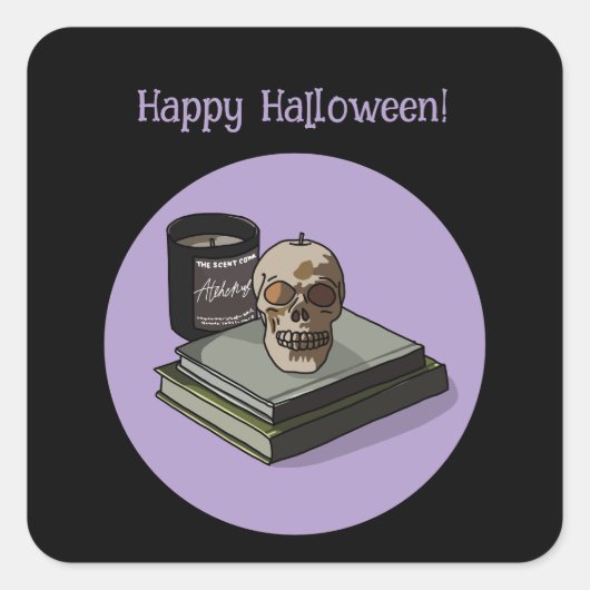 Halloween Custom grillig Grappig Modern Paarse Vierkante Sticker (Voorkant)
