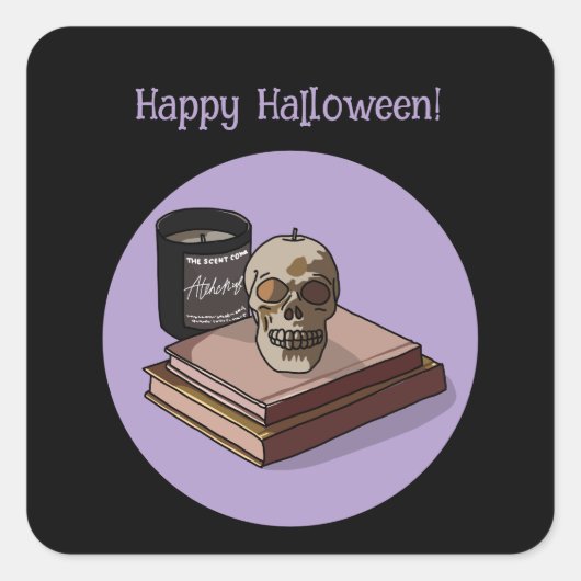 Halloween Custom grillig Grappig Modern Paarse Vierkante Sticker (Voorkant)
