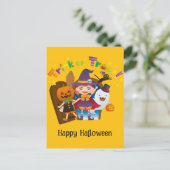 Halloween Custom grillige Schattigee heks meisje Briefkaart (Staand voorkant)
