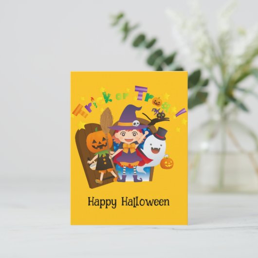 Halloween Custom grillige Schattigee heks meisje Briefkaart (Staand voorkant)