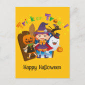 Halloween Custom grillige Schattigee heks meisje Briefkaart (Voorkant)