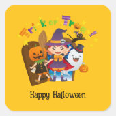 Halloween Custom grillige Schattigee heks meisje Vierkante Sticker (Voorkant)