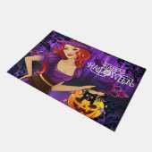 Halloween Custom grillige Schattigee heks Paarse Deurmat (Schuin)