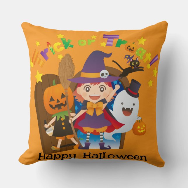 Halloween Custom grillige Schattigee heksenpompoen Kussen (Voorkant)