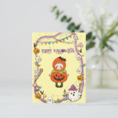 Halloween Custom grillige Schattigee pompoen meisj Briefkaart (Staand voorkant)