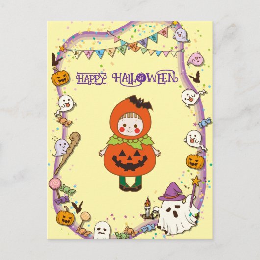 Halloween Custom grillige Schattigee pompoen meisj Briefkaart (Voorkant)
