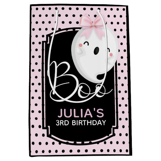 Halloween Custom Meisje Verjaardag Roze Zwart Medium Cadeauzakje (Voorkant)