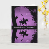 Halloween Custom Name Fun Witch en Unicorn Kaart (Gele Bloem)