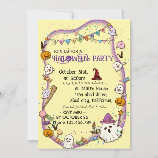 Halloween Custom Spooky Schattige Whimsical Yellow Kaart (Voorkant)