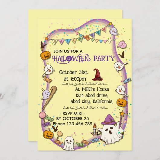 Halloween Custom Spooky Schattige Whimsical Yellow Kaart (Voorkant / Achterkant)