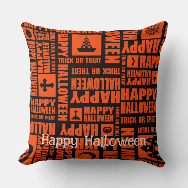 Halloween Custom Whimsical Cool Grappig Sinaasappe Kussen (Voorkant)