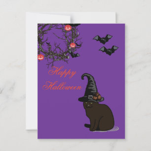 Halloween Custom Whimsical Funny Cat Paarse Briefkaart