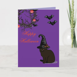 Halloween Custom Whimsical Funny Cat Paarse Kaart