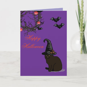 Halloween Custom Whimsical Funny Cat Paarse Kaart