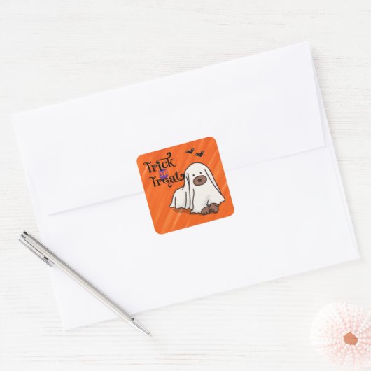 Halloween Custom Whimsical Funny Dog Sinaasappel Vierkante Sticker (Envelop)