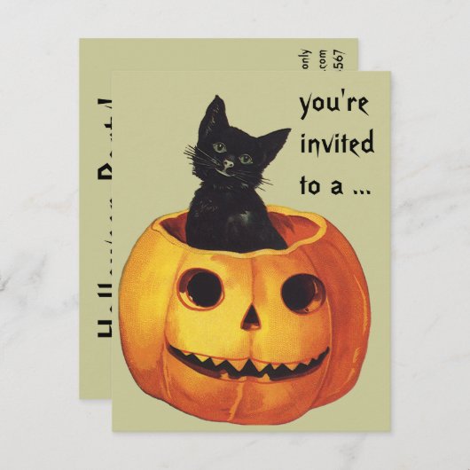  Halloween, Cute Black Cat in a Pumpkin Kaart (Voorkant / Achterkant)