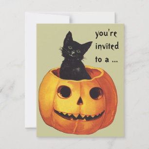  Halloween, Cute Black Cat in a Pumpkin Kaart