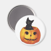 Halloween, Cute Black Cat in a Pumpkin Magneet (Voorkant / Achterkant)