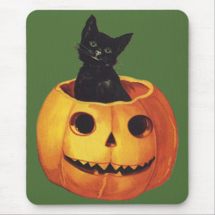 Halloween, Cute Black Cat in a Pumpkin Muismat