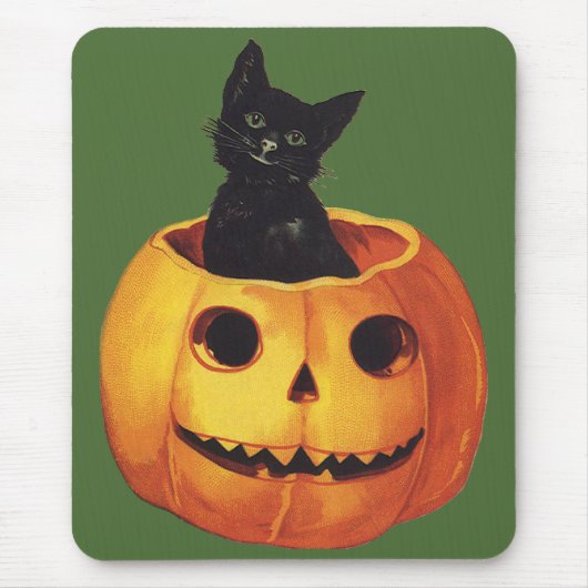  Halloween, Cute Black Cat in a Pumpkin Muismat (Voorkant)