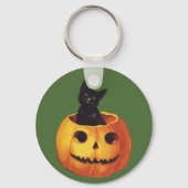  Halloween, Cute Black Cat in a Pumpkin Sleutelhanger (Achterkant)