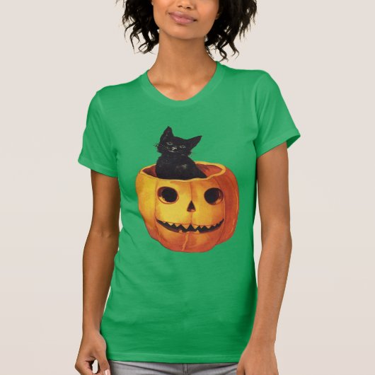 Halloween, Cute Black Cat in a Pumpkin T-shirt (Voorkant)