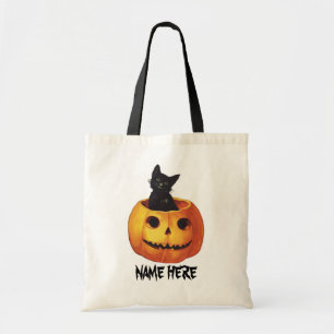  Halloween, Cute Black Cat in a Pumpkin Tote Bag