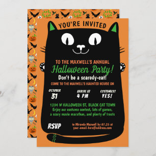 Halloween Cute Black Cat Kinder Party Spooktacular Kaart
