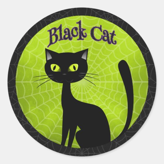 Halloween - Cute Black Cat Ronde Sticker (Voorkant)