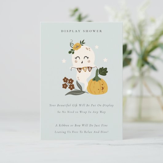 Halloween Cute Blue Ghost Boo Display Baby shower Informatiekaartje (Staand voorkant)